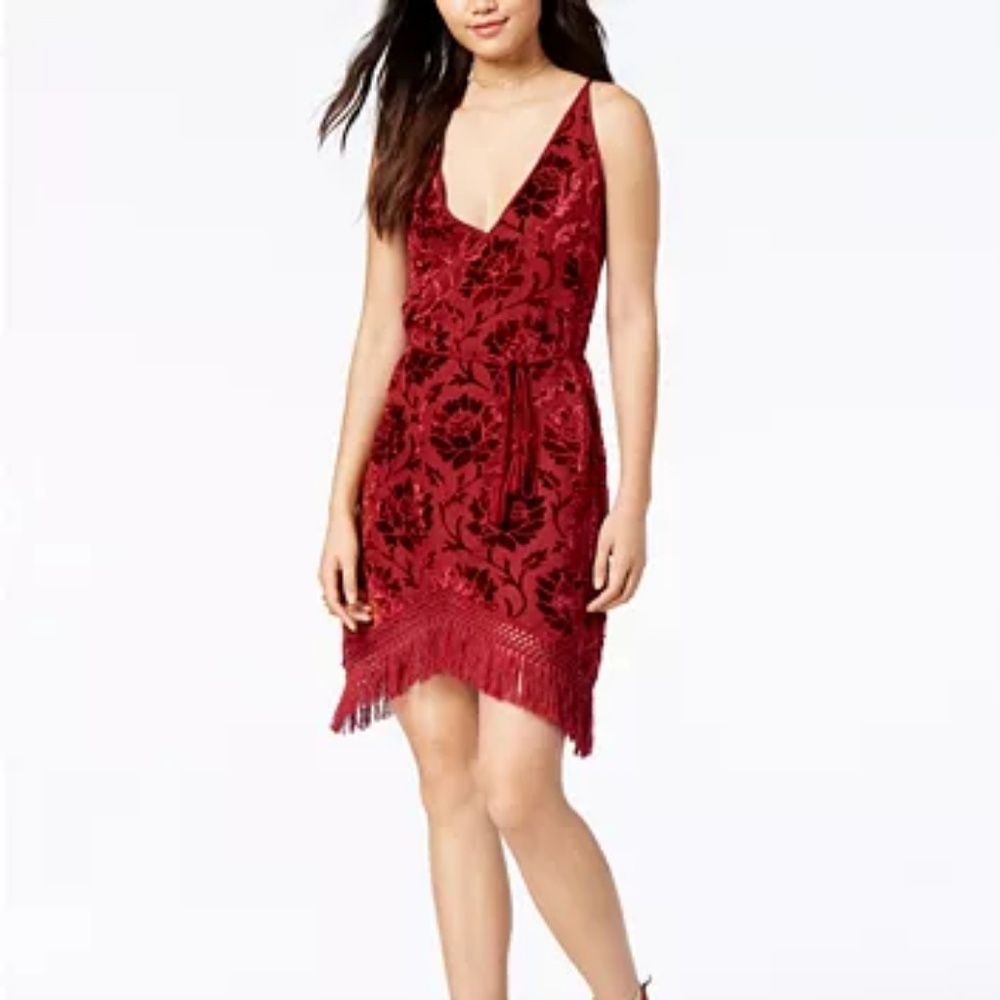 NWT!! Glam red velvet fringe dress!